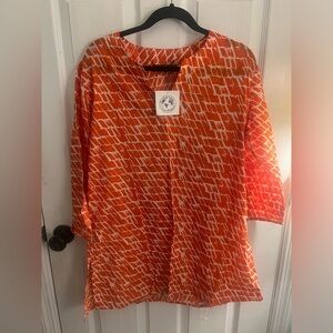 NWT Kiki sol Orange Patterned Women's Top sz xl